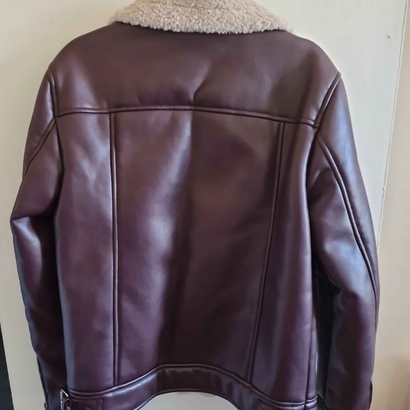 New,Guess Men Red Faux-Leather Faux-Shearling Asymetrical Motorcycle Jacket Sz-S - Picture 4 of 14